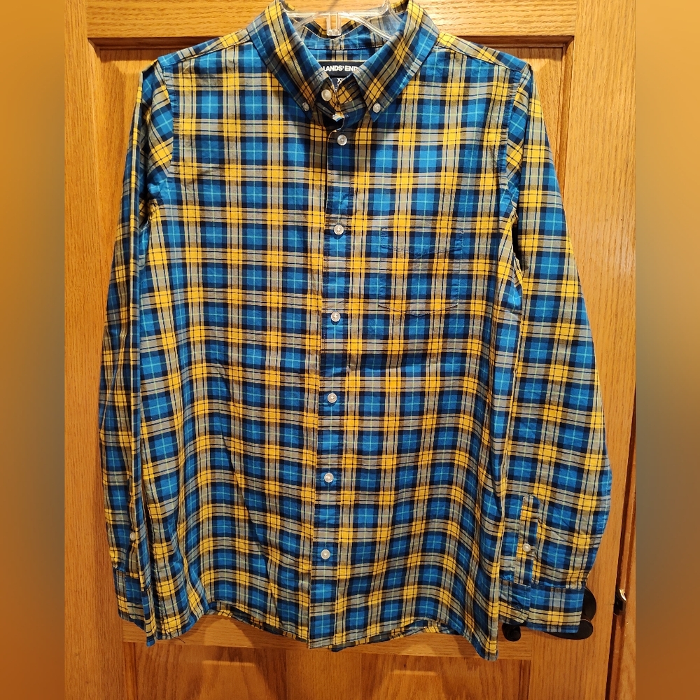 Lands' End Boys Plaid Button Down Shirt, 100%cotton, XL 18-20